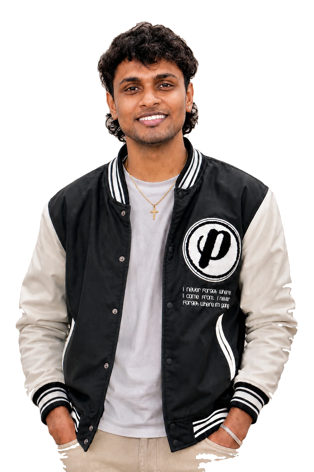 Joy, smiling in his varsity jacket